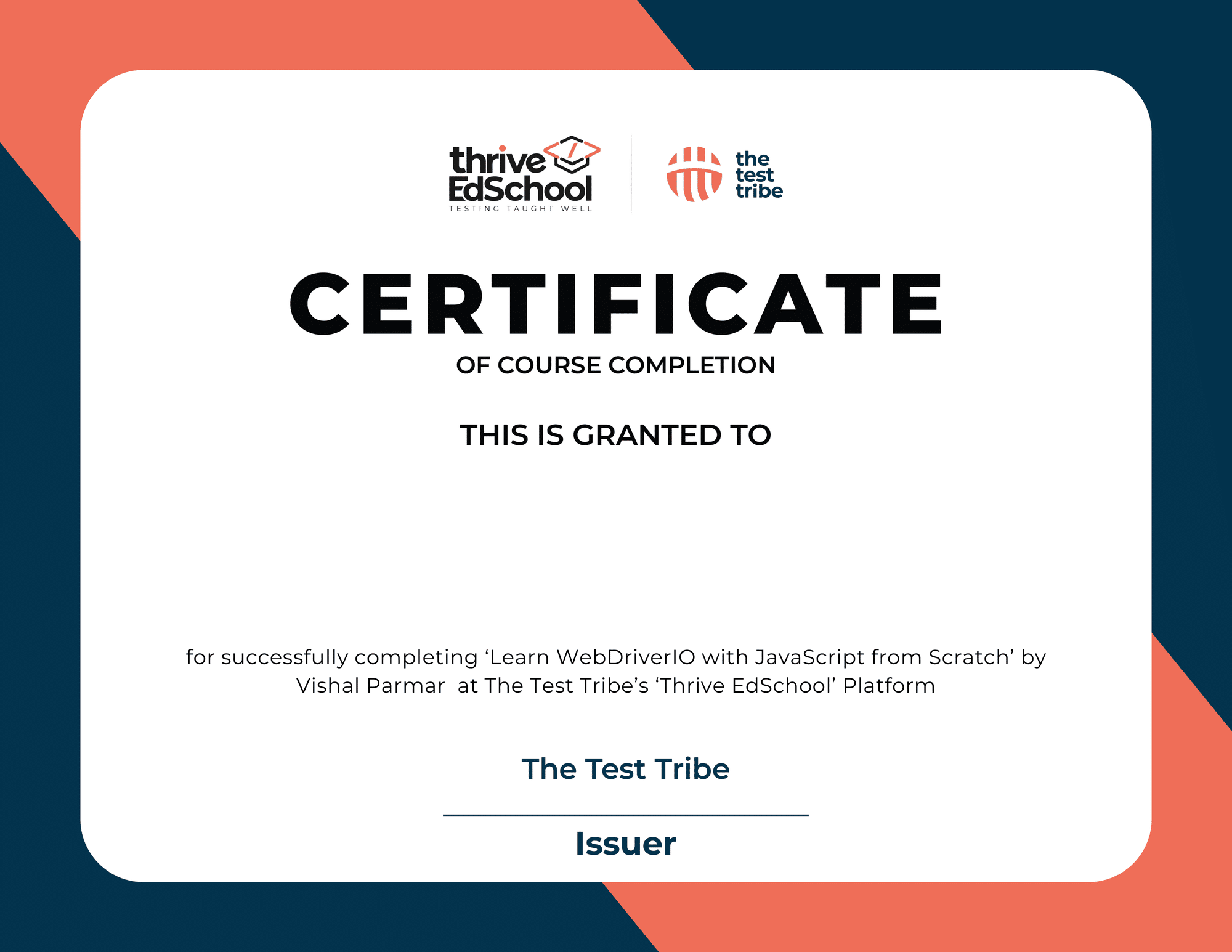 Thrive - WebDriverIO - Certificate