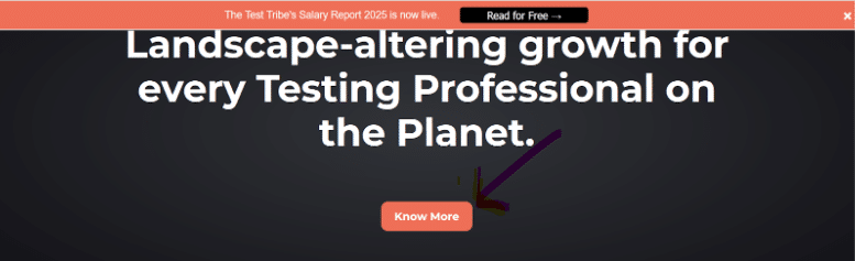 An example of Know More button on The Test Tribe Homepage